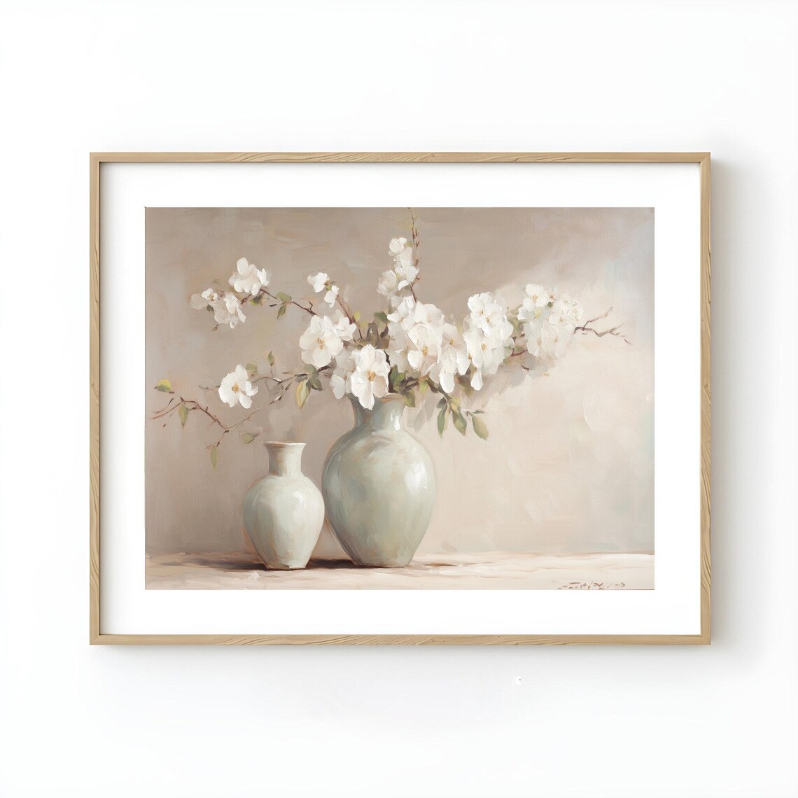 White Blossom Branches In Ceramic Vases Vintage Floral Painting Print