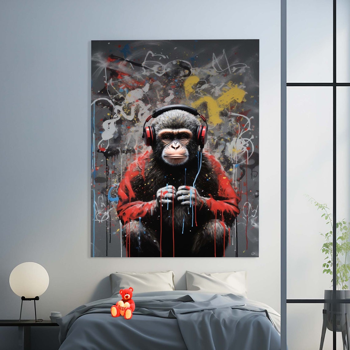 Chimpanzee with Headphones Graffiti Street Art Style Wall Poster - Image 3