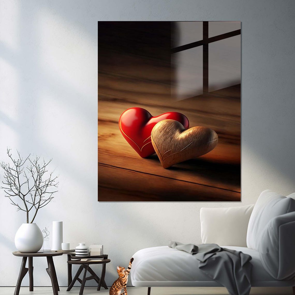 Two Hearts Wood And Red Rustic Love Valentine Bedroom Wall Art - Image 3
