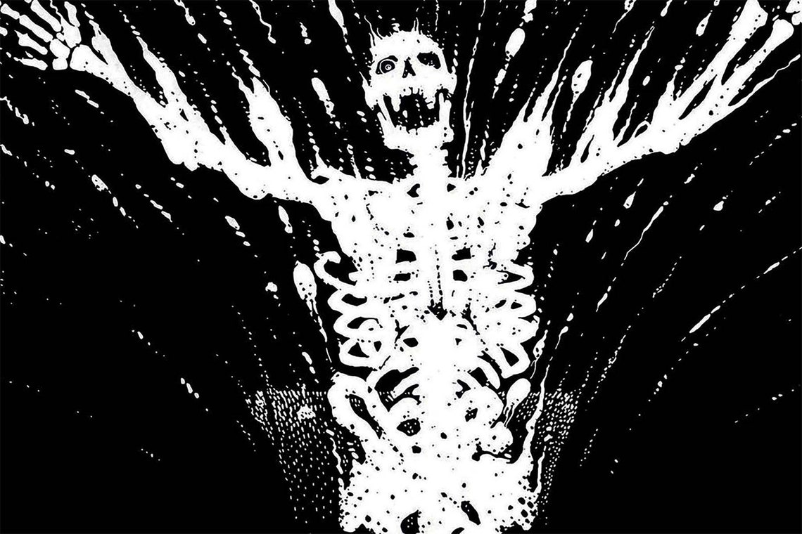 Black Horror Skeleton Burst Grunge White Ink Tapestry Wall Art - Image 3
