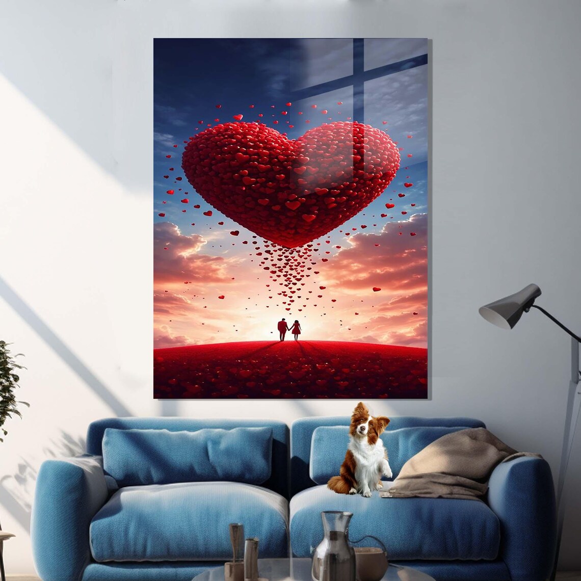Giant Red Heart Made Of Small Hearts In Sunset Sky Couple Wall Art