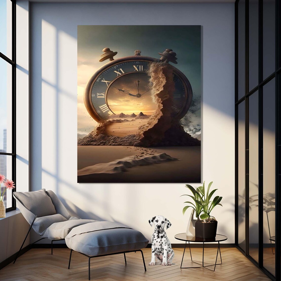 Giant Melting Alarm Clock In Desert Sunset Surreal Roman Numeral Wall Art - Image 3