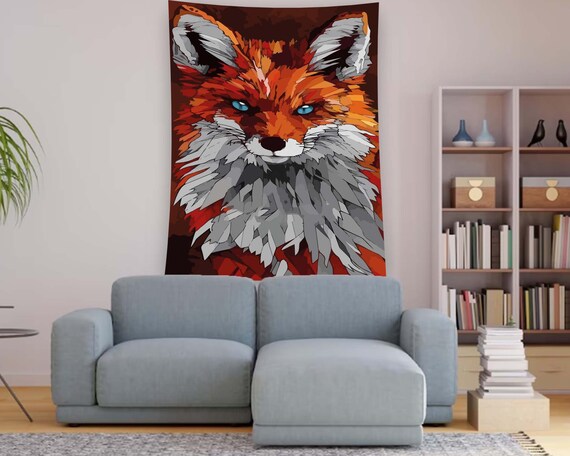 Geometric Red Fox Face Blue Eyes Bold Wildlife Modern Animal Poster