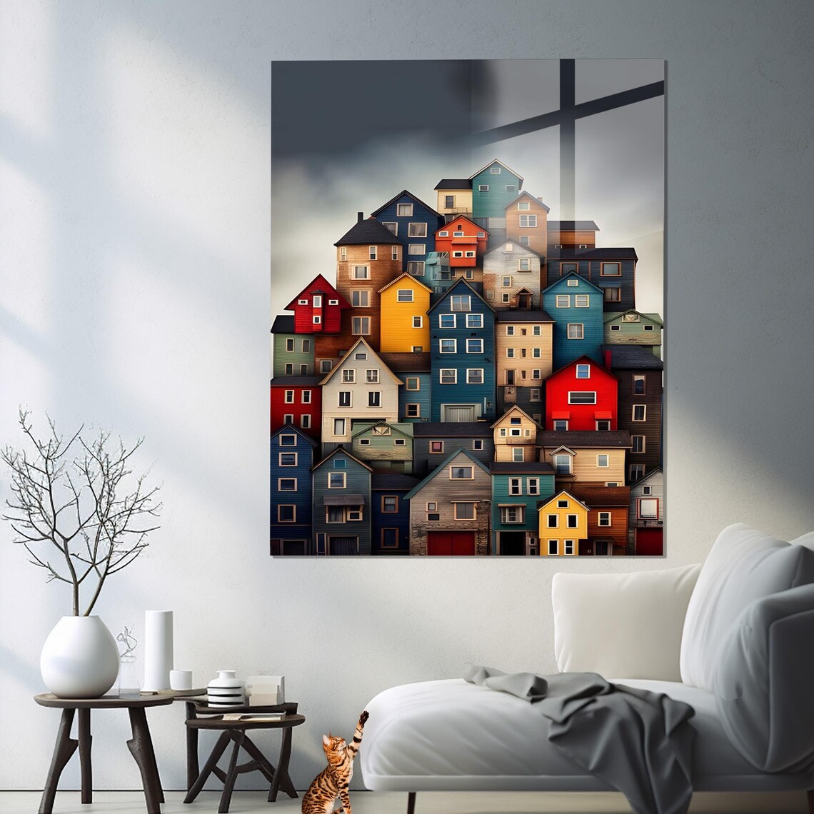 Whimsical Stacked Colorful Houses Village Illustration Gallery Poster - Image 2