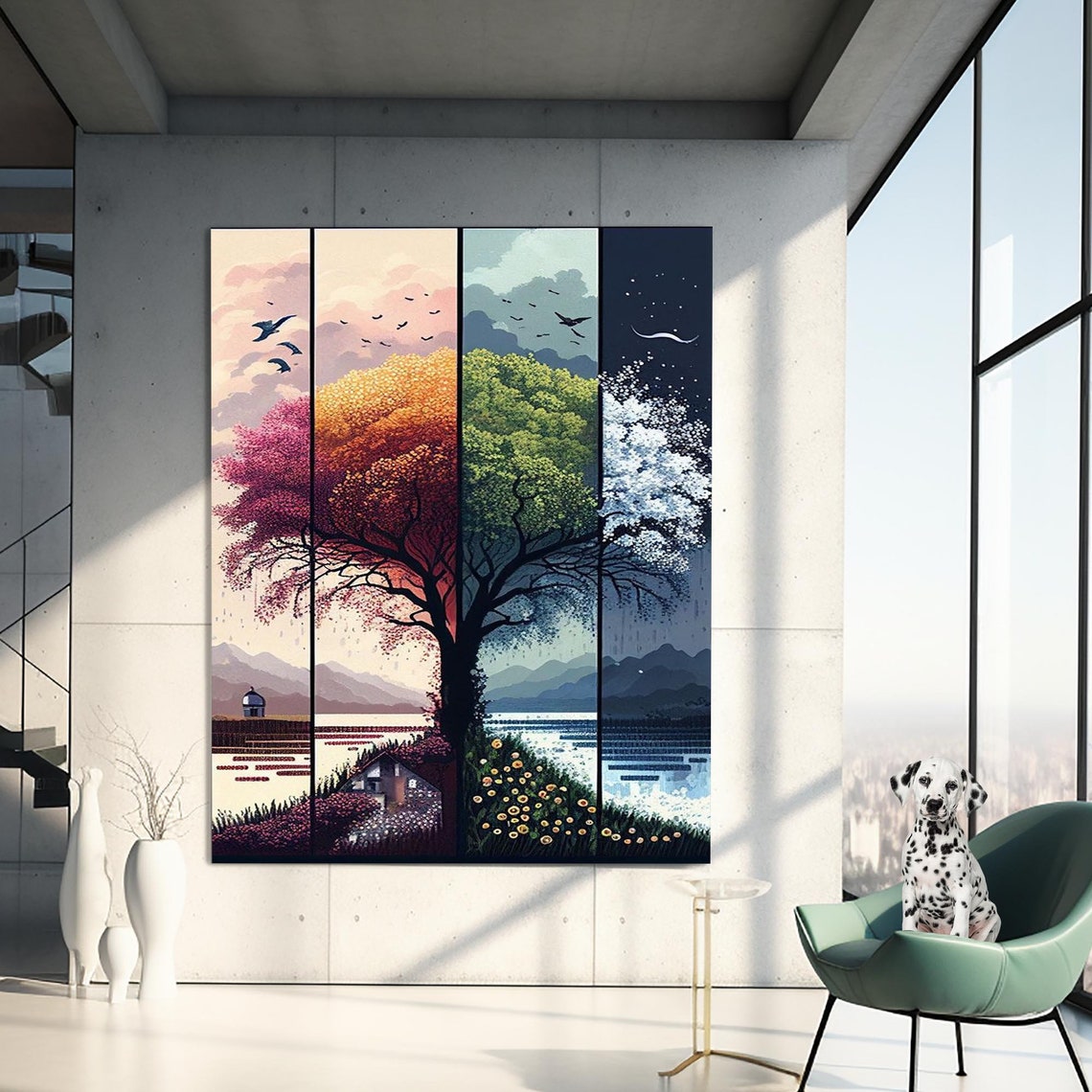 Four Seasons Tree Four Panel Spring Autumn Winter Art Poster