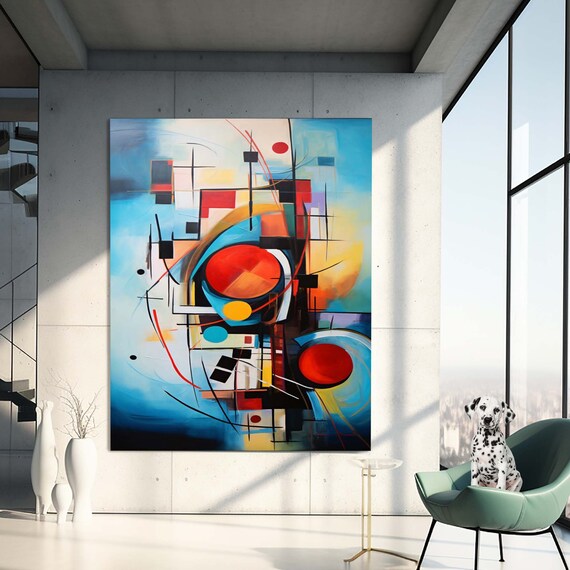Blue Red Yellow Geometric Kandinsky Style Modern Abstract Wall Art