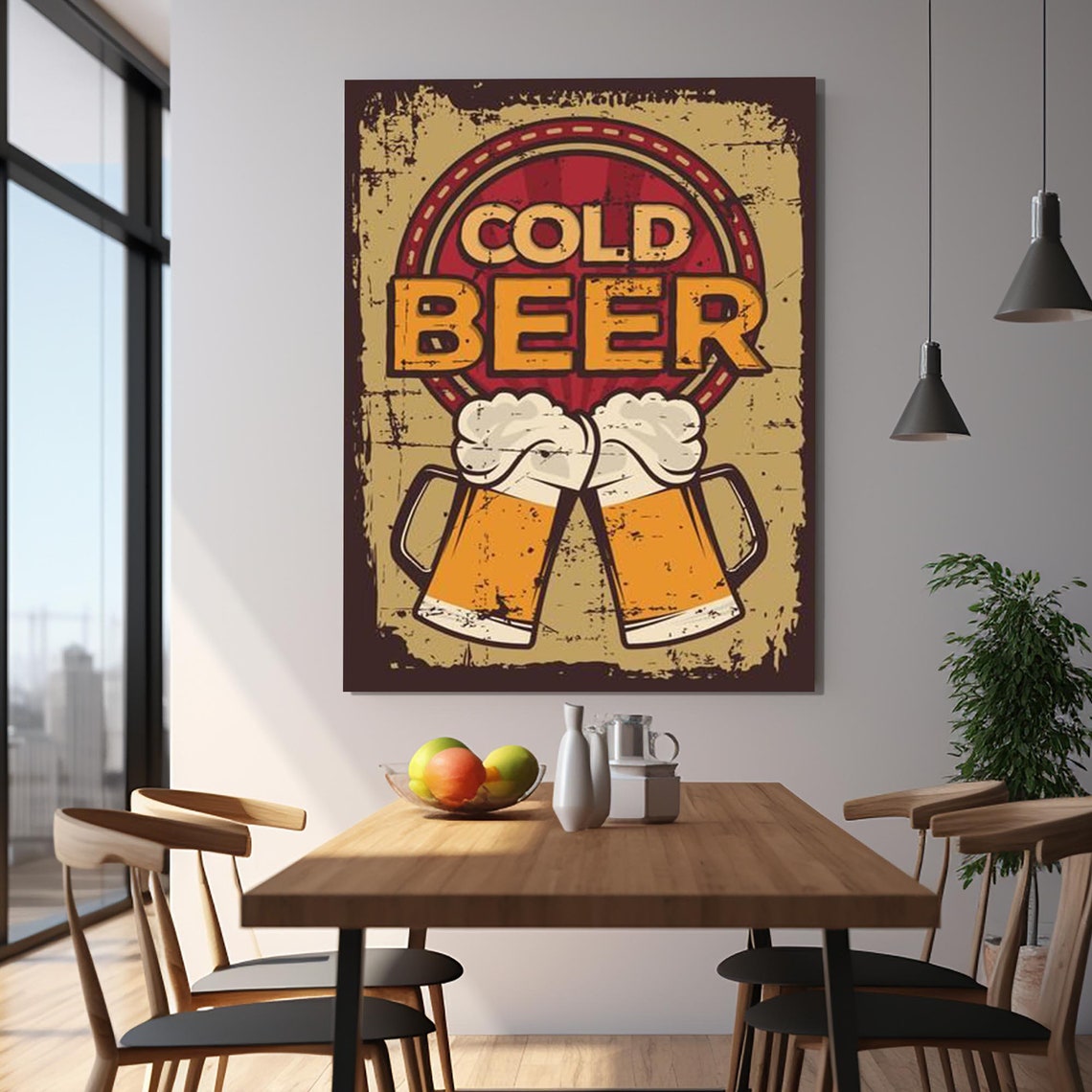 Vintage Cold Beer Sign Retro Brewery Mugs Pub Wall Art Poster