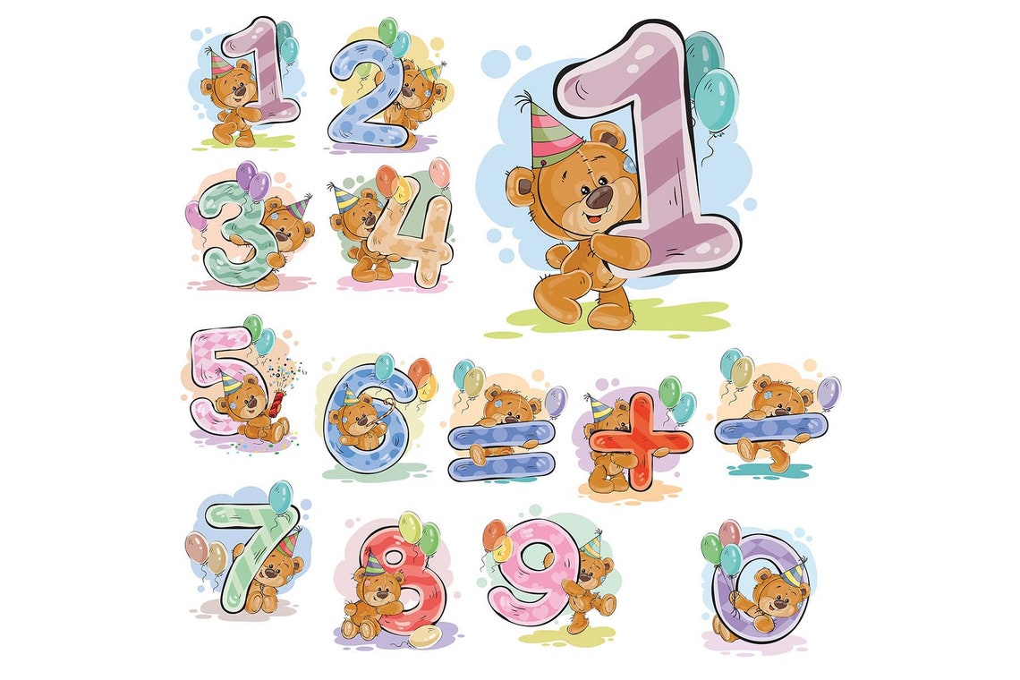 Teddy Bear Numbers Math Symbols Pastel Cute Kids Room Tapestry Poster - Image 3