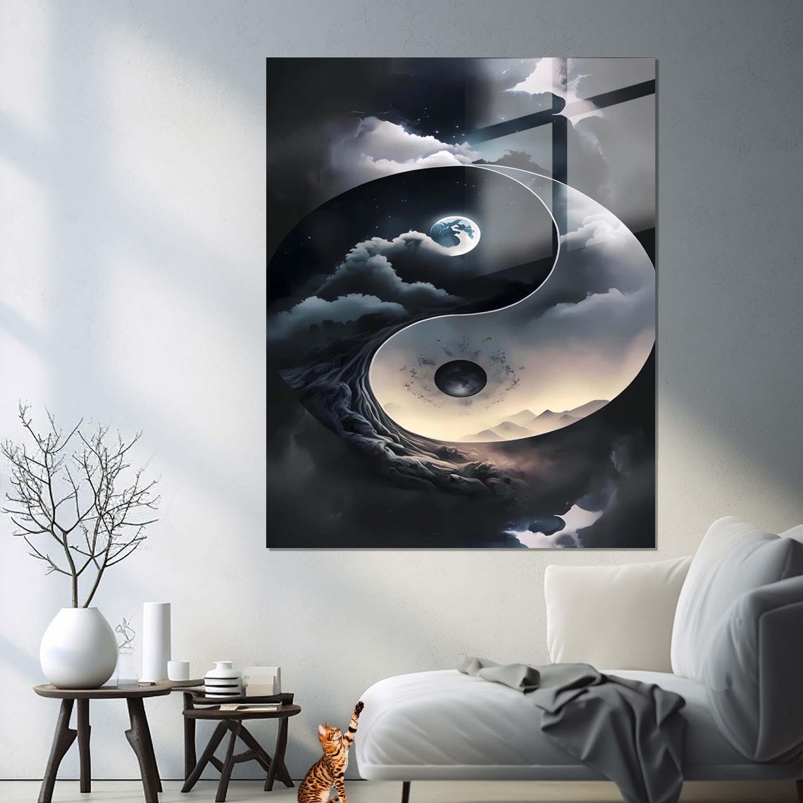 Yin Yang Symbol Of Storm Clouds And Moon Night Sky Balance Wall Art - Image 2