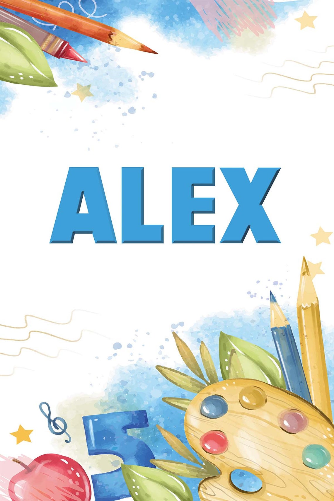 Personalized Kids Name School Supplies Watercolor Children Room Poster - Image 3