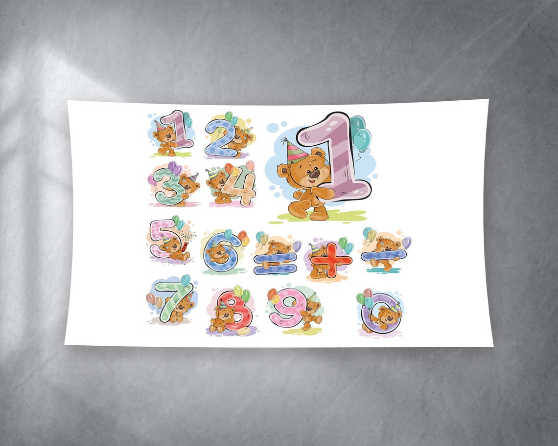 Teddy Bear Numbers Math Symbols Pastel Cute Kids Room Tapestry Poster