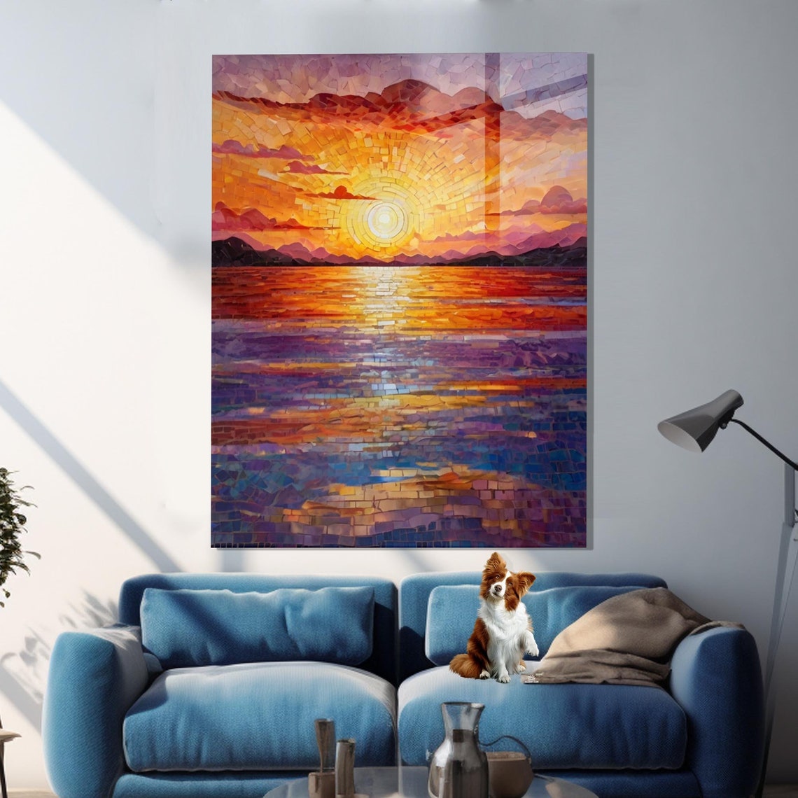 Mosaic Sunset Over Ocean Golden Waves Glass Tile Gallery Poster - Image 3