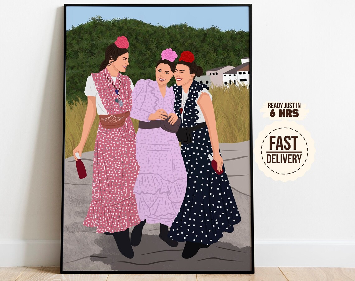 Custom Faceless Portrait Three Friends Flamenco Party Wall Art