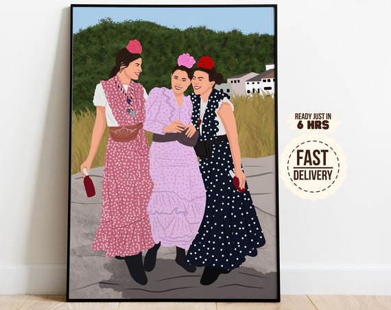Custom Faceless Portrait Three Friends Flamenco Party Wall Art