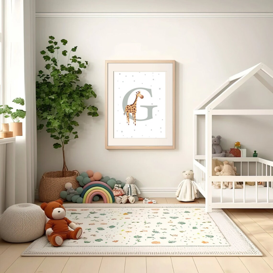 Letter G Giraffe Nursery Poster with Watercolor Jungle Animal Art - Image 2