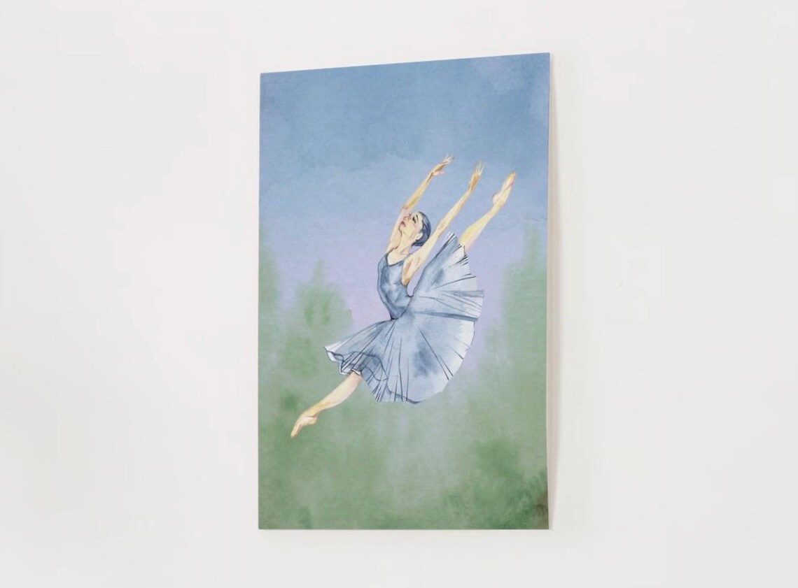 Watercolor Ballerina Caught Mid Leap In Flowing Blue Tutu Dance Poster - Image 2