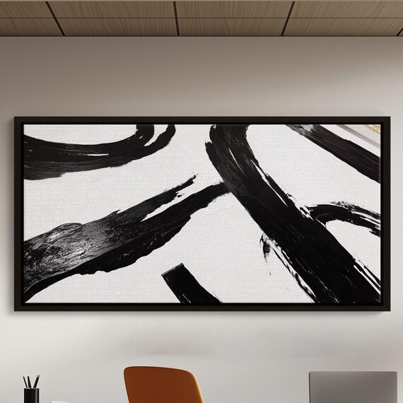 Bold Black And White Curved Line Canvas Art Fluid Minimalist Design Modern Monochrome Brushstroke Wall Decor For Contemporary Spaces