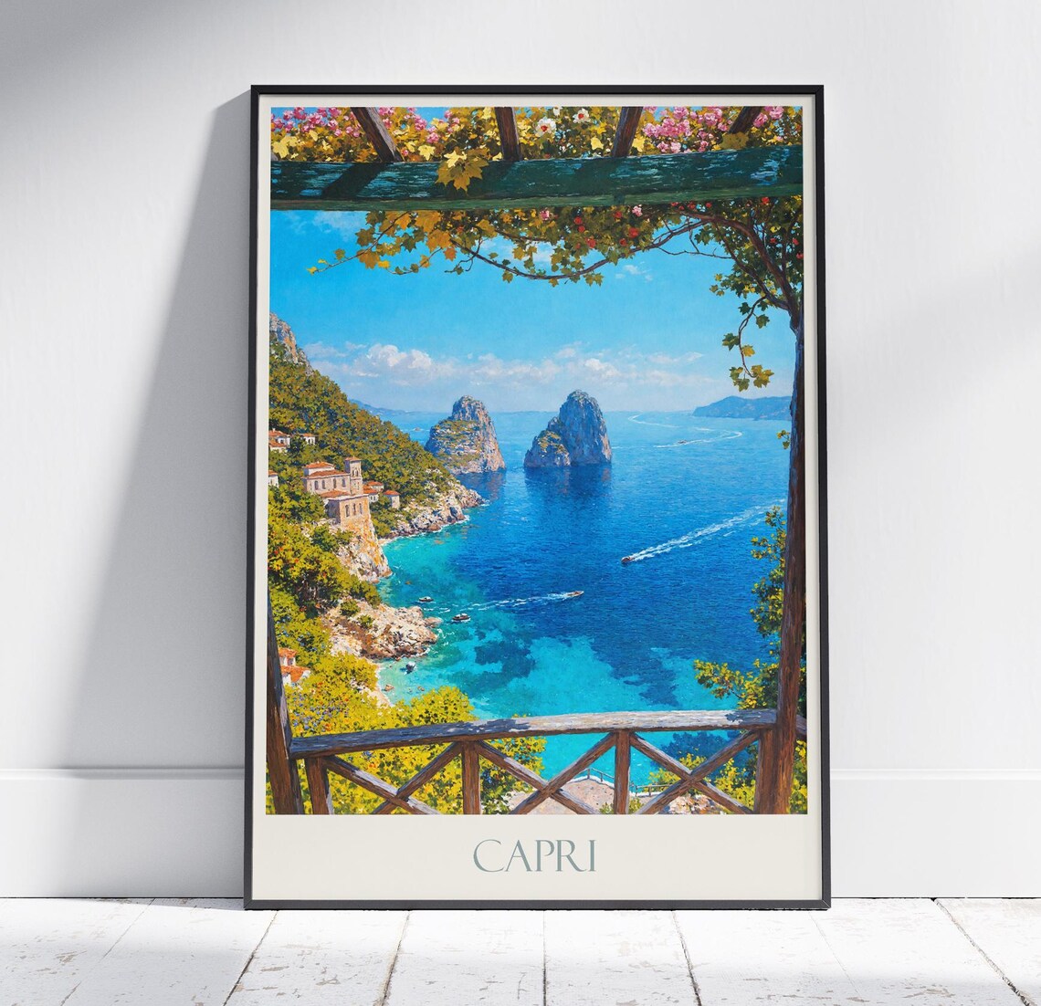 Capri Faraglioni View Pergola Terrace Overlook Italy Travel Poster