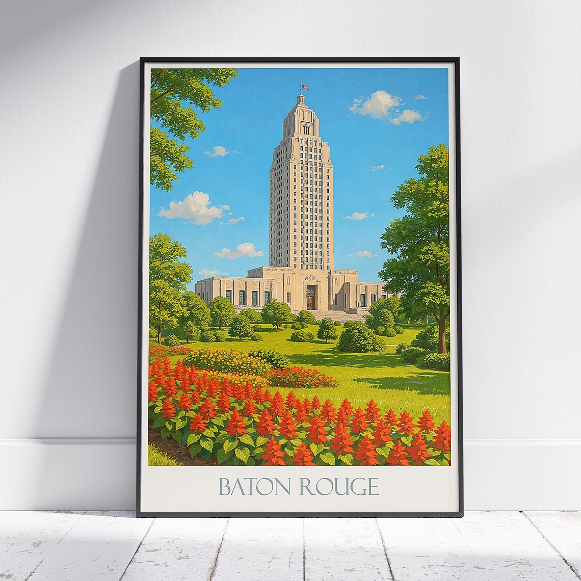 Baton Rouge Louisiana State Capitol Building Vintage Travel Poster