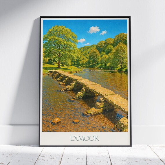 Exmoor Tarr Steps Clapper Bridge River Painted Landscape Poster