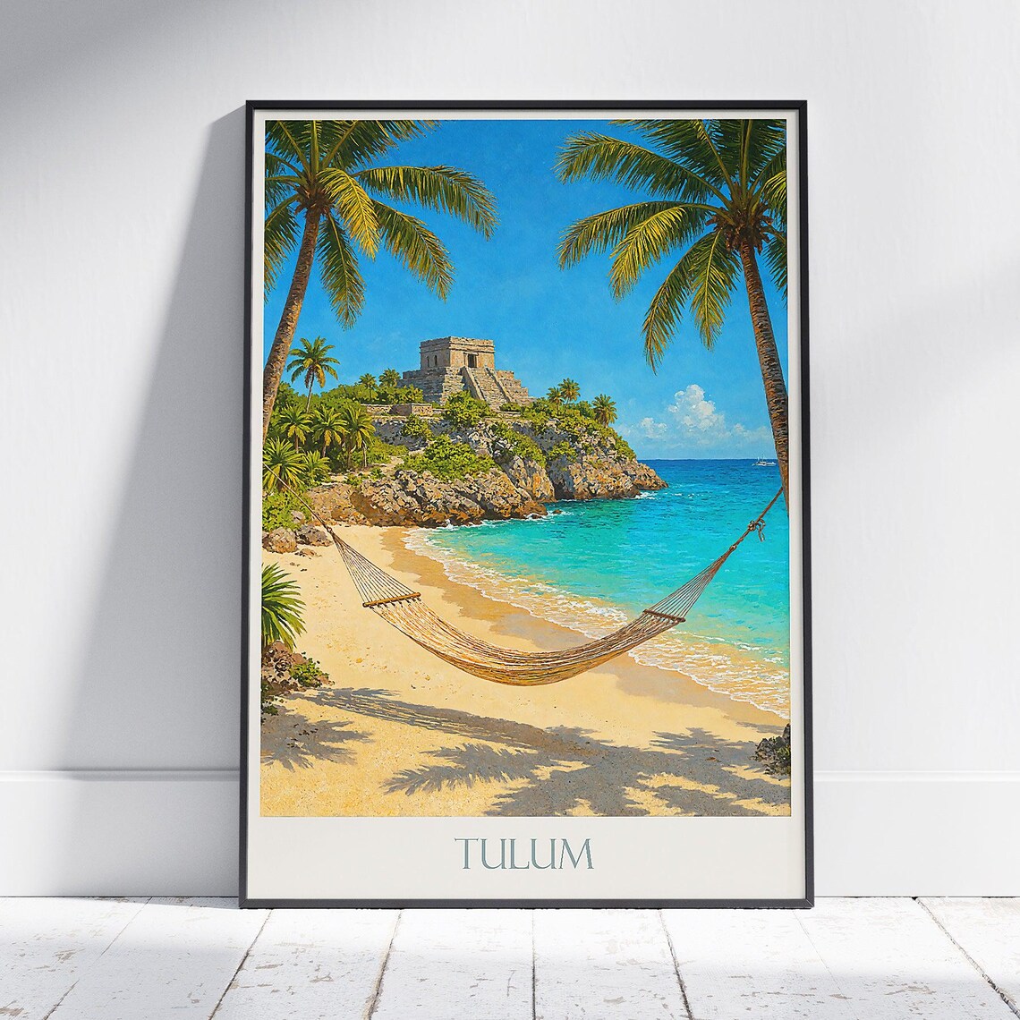 Tulum Travel Poster Mayan Ruins Beach Art Print Mexico Tropical Wall Decor Vintage Style