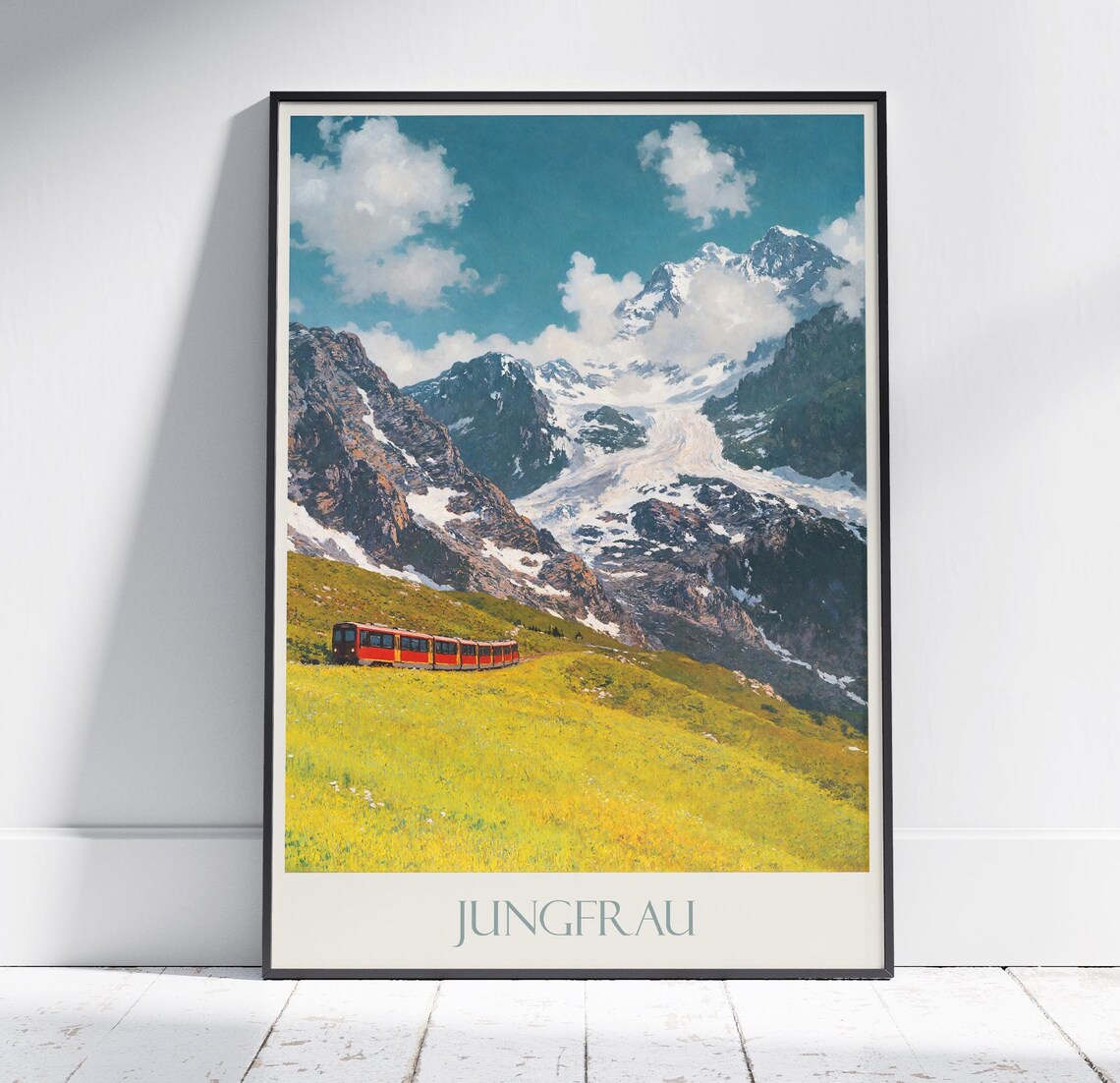Jungfrau Switzerland Glacier Alpine Train Painted Travel Poster