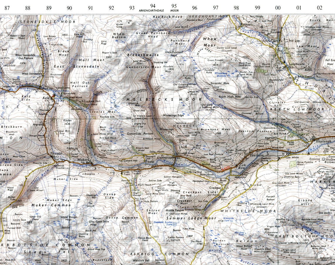 Wensleydale Yorkshire Dales Vintage Ordnance Survey Map Poster - Image 2
