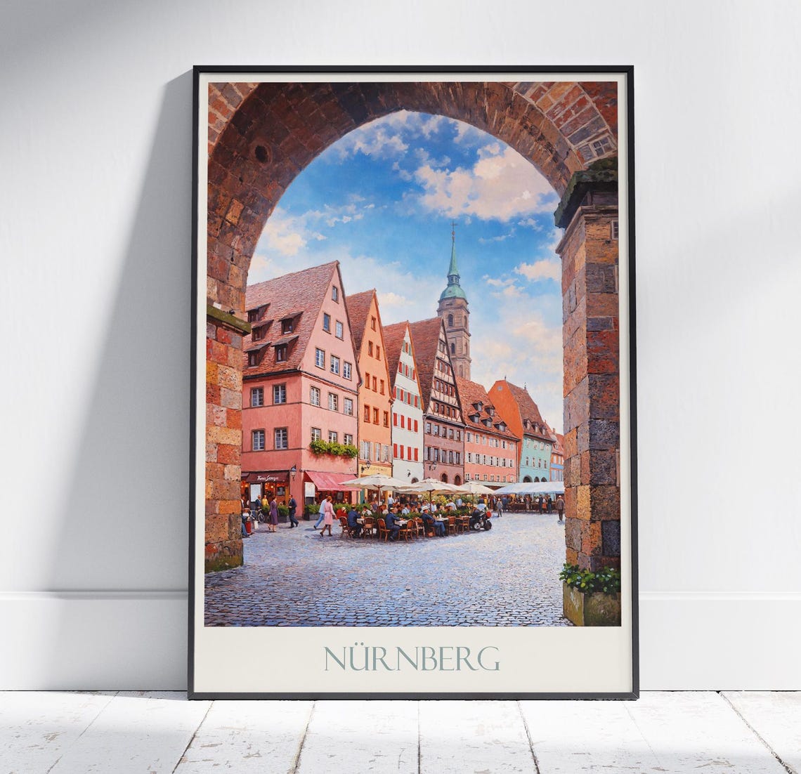 Nuremberg Germany Old Town Square Stone Arch Medieval Travel Poster
