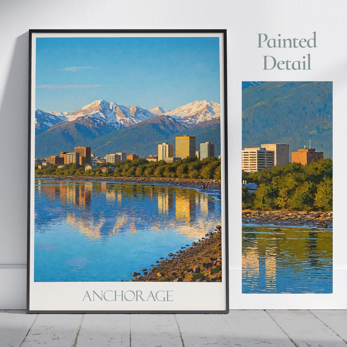 Anchorage Travel Poster Alaska Cityscape Painted Wall Art Print Home Decor Framed Personalized Vacation Gift