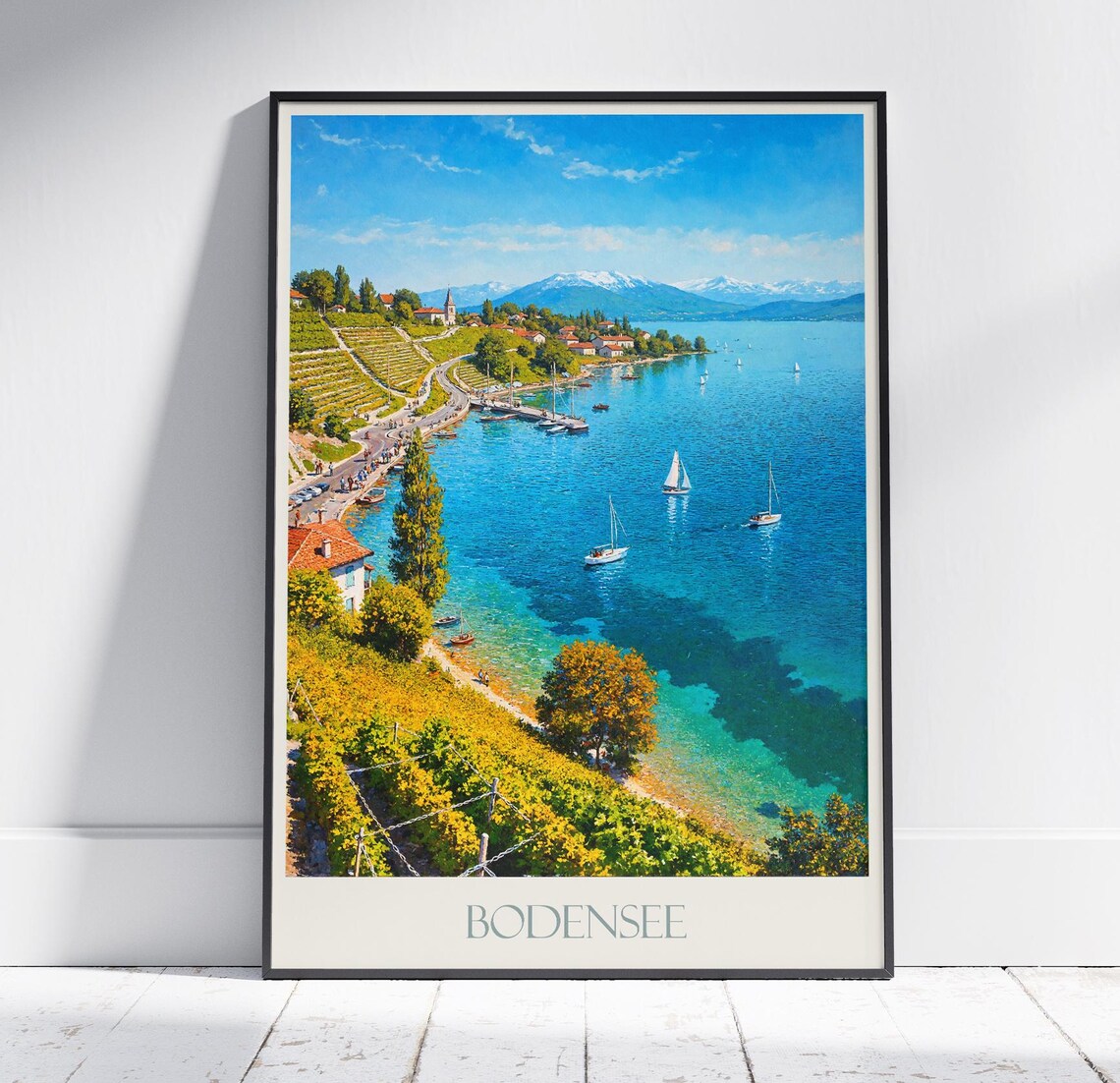Bodensee Lake Constance Painted Vineyard Shores And Sailboats Poster