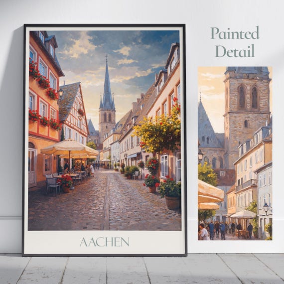 Aachen Travel Print Germany Travel Poster Painted Wall Art Print Home Decor Framed Personalized Print Vacation Travel Gift