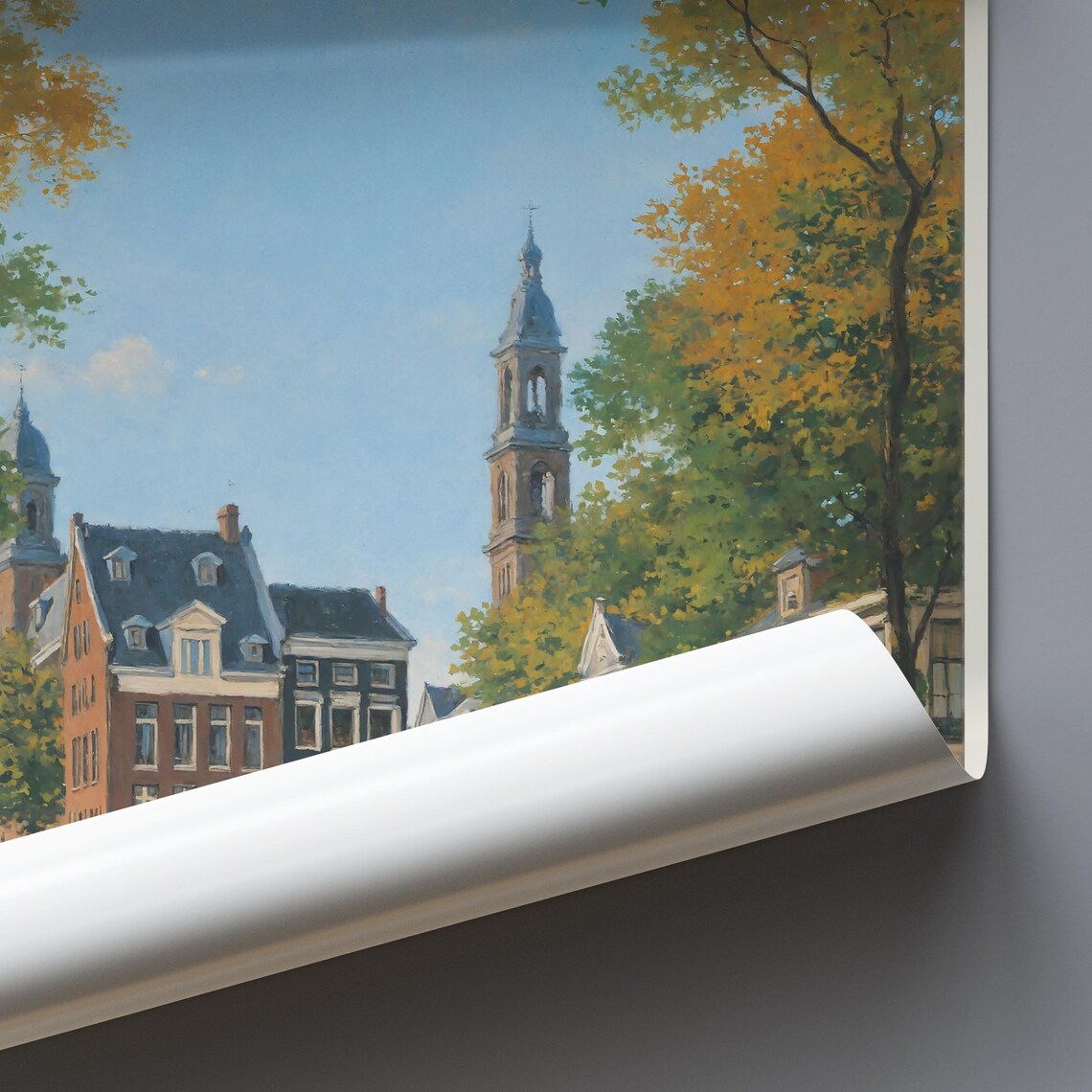 Amsterdam Netherlands Old Canal Bridge Painted Travel Poster - Image 3