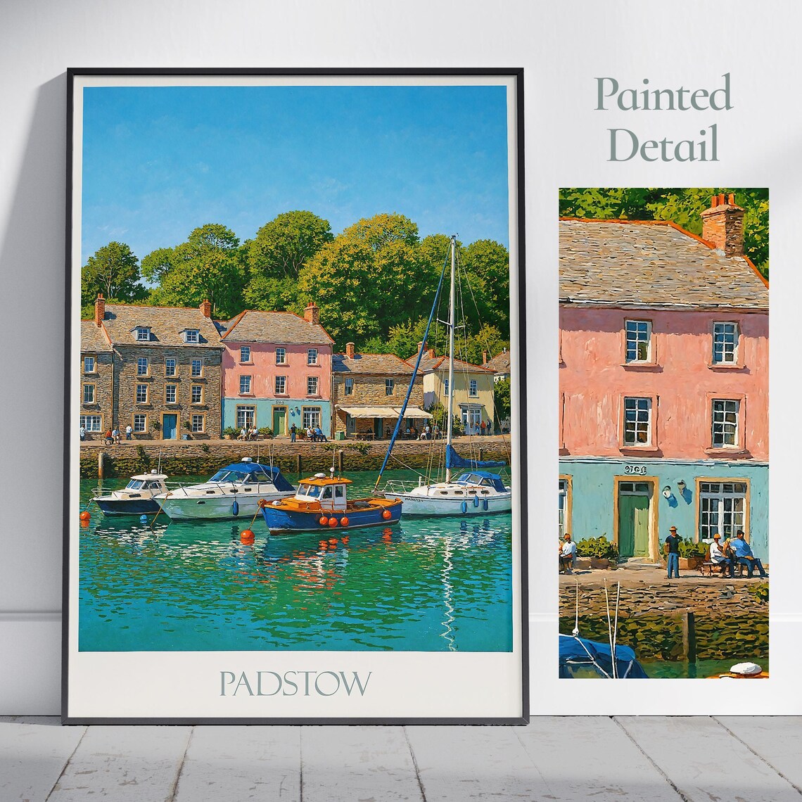 Padstow Cornwall Colorful Harbor Boats Quayside Travel Art Poster
