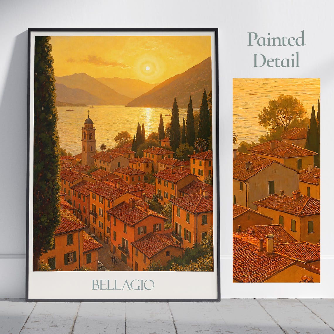 Bellagio Lake Como Italy Sunset Town Rooftops Lake View Poster