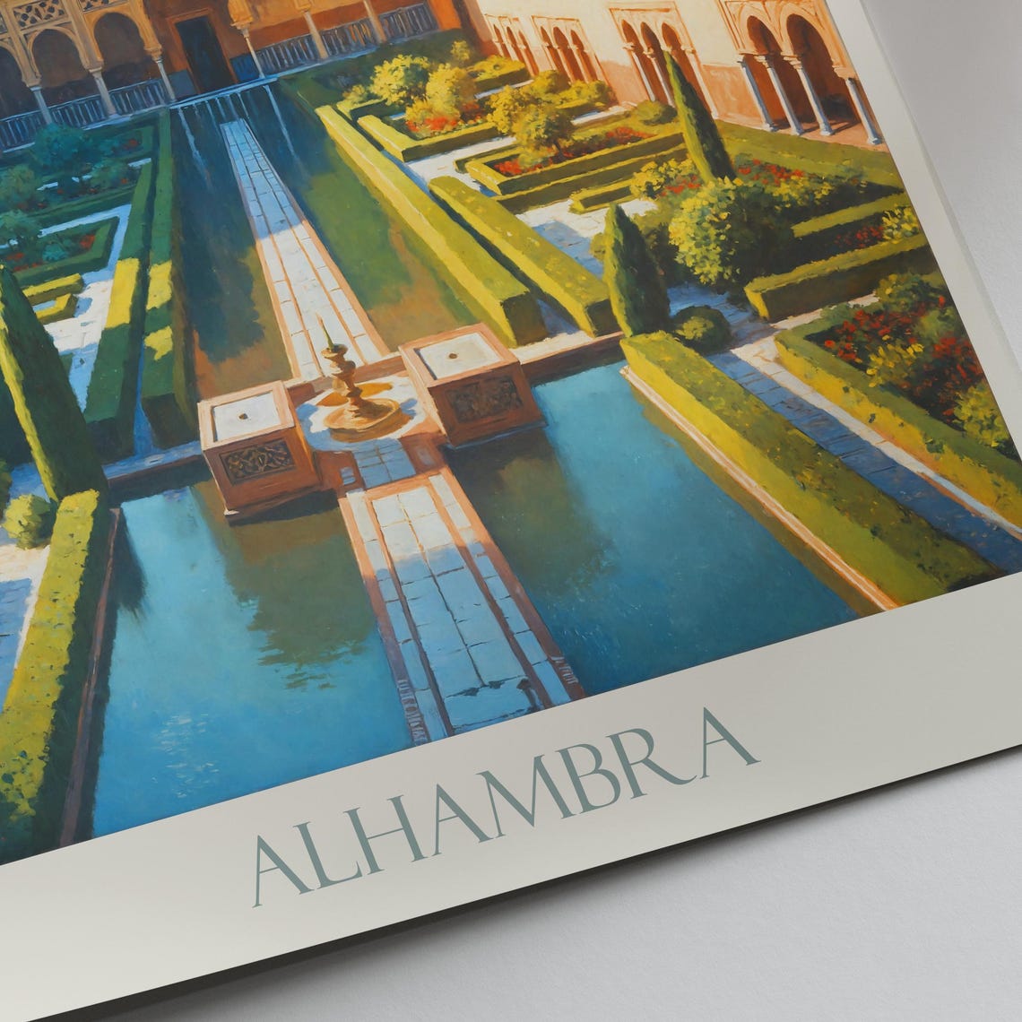 Alhambra Spain Granada Palace Courtyard Garden Painted Poster - Image 2