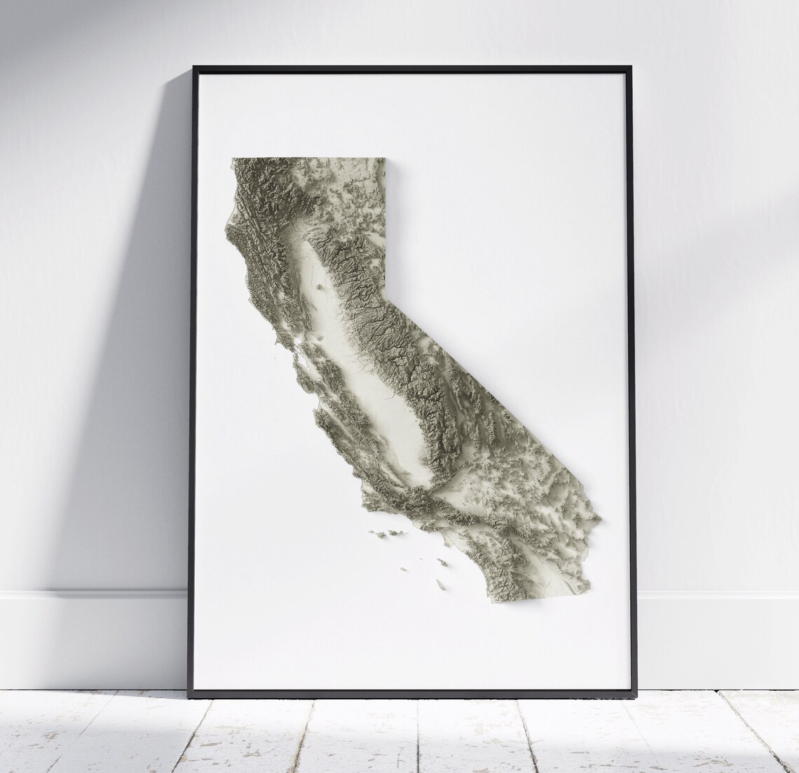 California USA Minimalist Sepia Topographic Relief Map Art Print