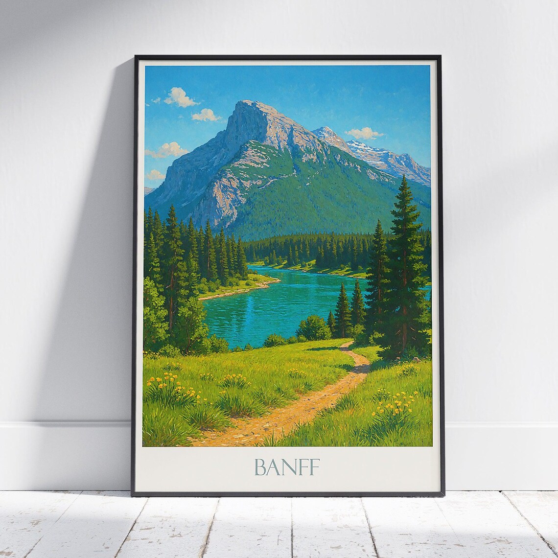 Banff Canadian Rockies Forest Trail Turquoise Lake Scenic Poster