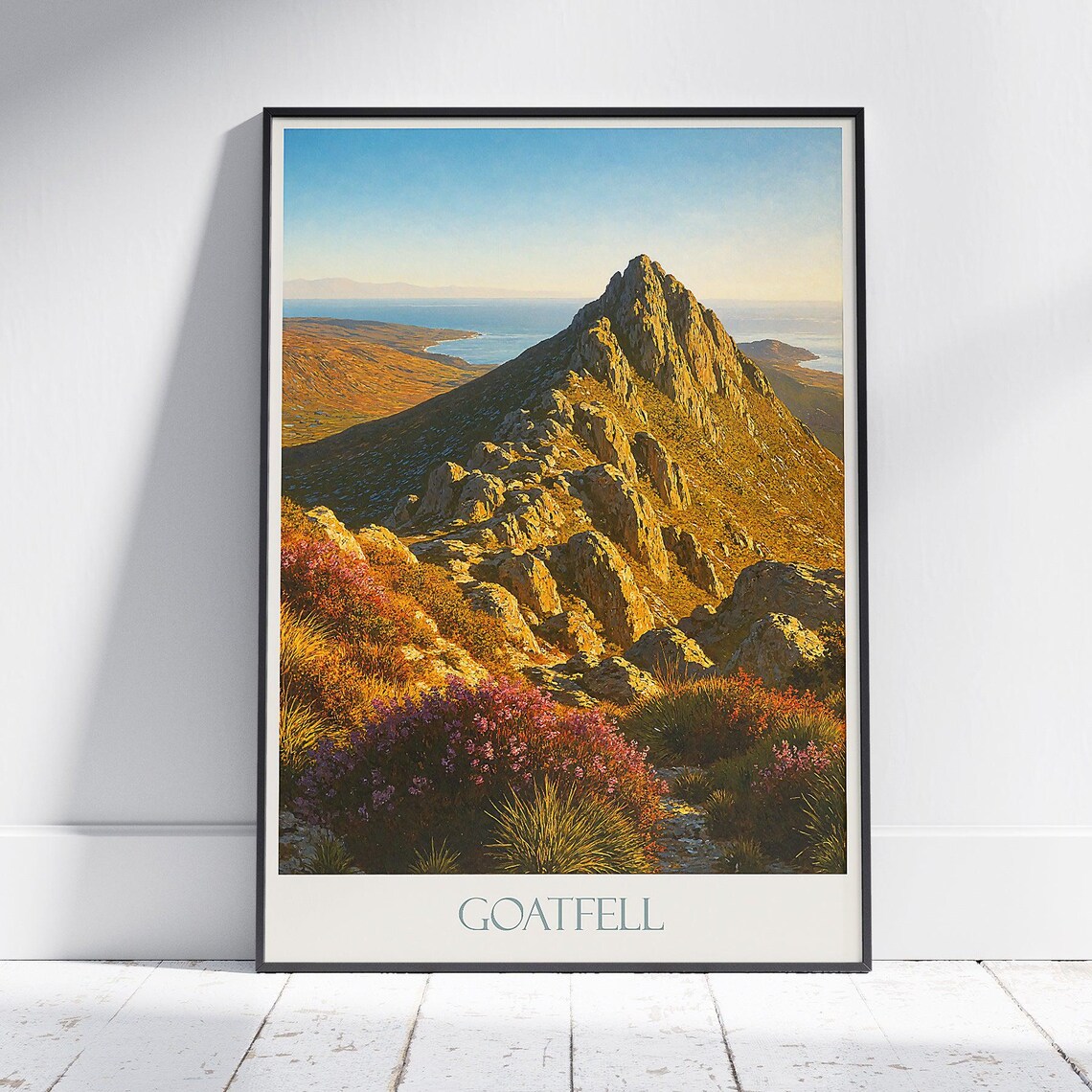 Goatfell Isle Of Arran Travel Poster Golden Sunrise Mountain Peak
