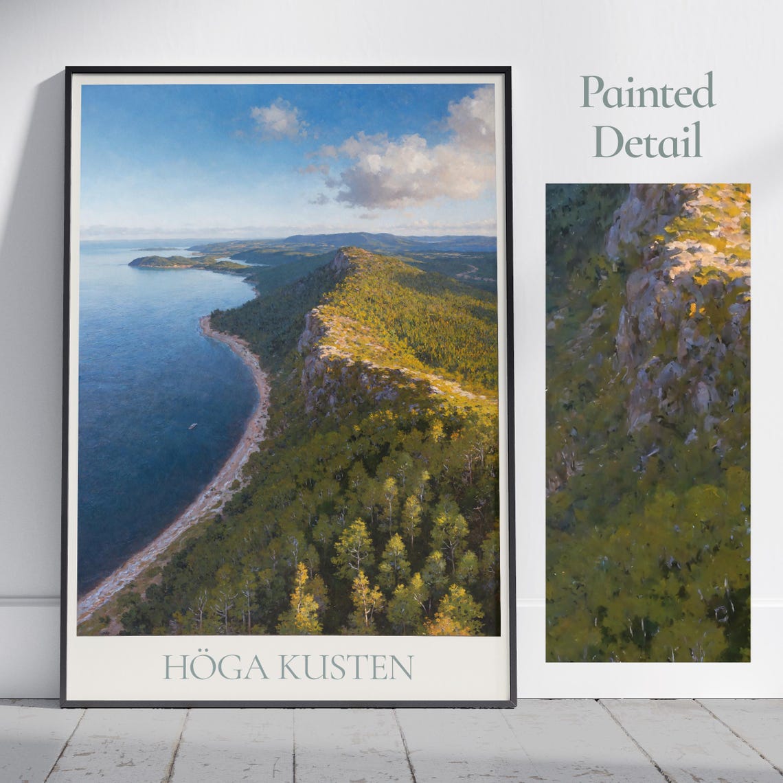 Höga Kusten Sweden High Coast Cliffs Aerial View Painted Nature Poster