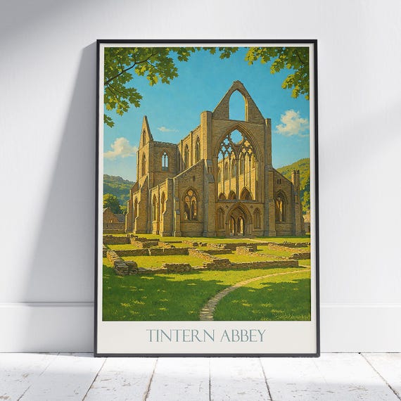 Tintern Abbey Travel Poster Wales Ruins Art Print Historic Uk Landscape Wall Decor Gothic Gift