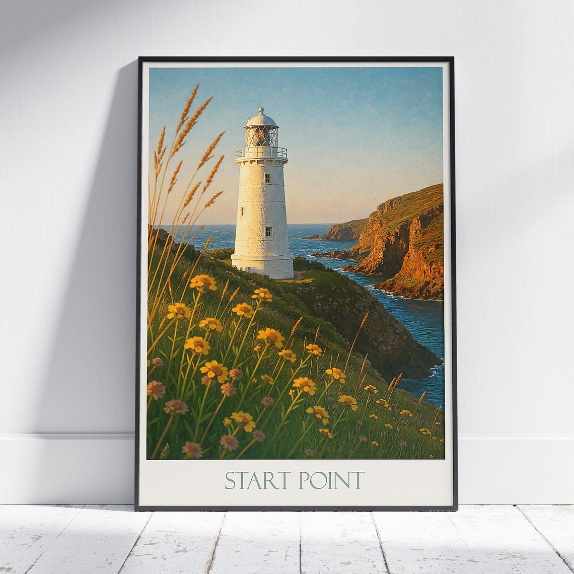 Start Point Lighthouse Golden Hour Devon Coastal Sunset Travel Poster