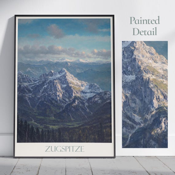 Zugspitze Travel Print Germany Travel Poster Painted Wall Art Print Home Decor Framed Personalized Print Vacation Travel Gift
