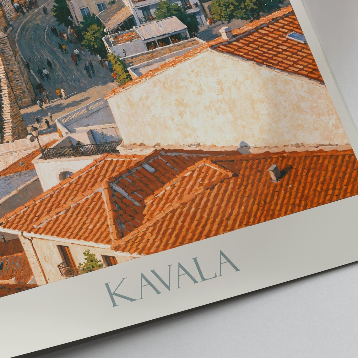 Kavala Greece Old Town Roman Aqueduct Terracotta Roofs Travel Poster - Image 2