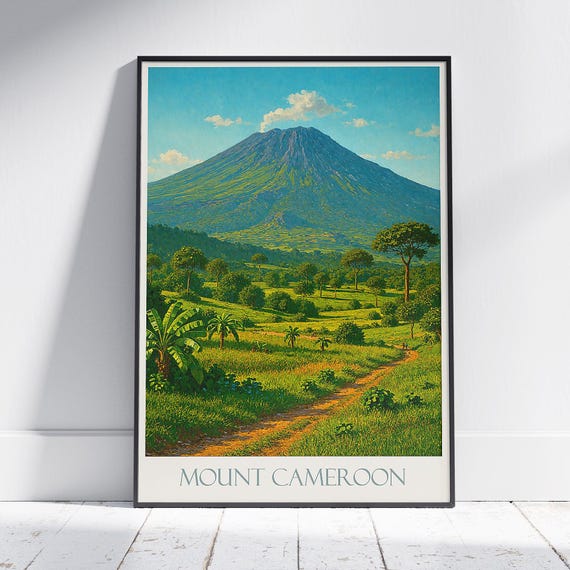 Mount Cameroon Travel Poster Majestic African Volcano Art Print Oil Painting Style Wall Decor Vintage Landscape Home Gift