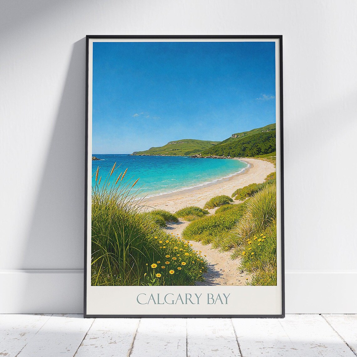 Calgary Bay Isle of Mull Scotland Sunlit Turquoise Beach Travel Poster