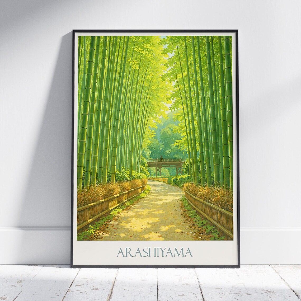 Arashiyama Bamboo Forest Kyoto Japan Sunlit Path Travel Poster