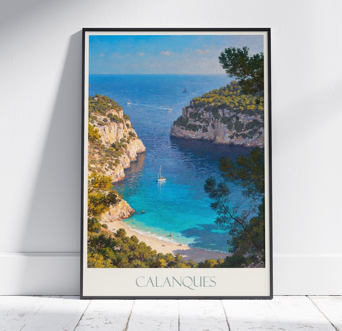 Calanques France Turquoise Cove Sailboat Mediterranean Travel Poster