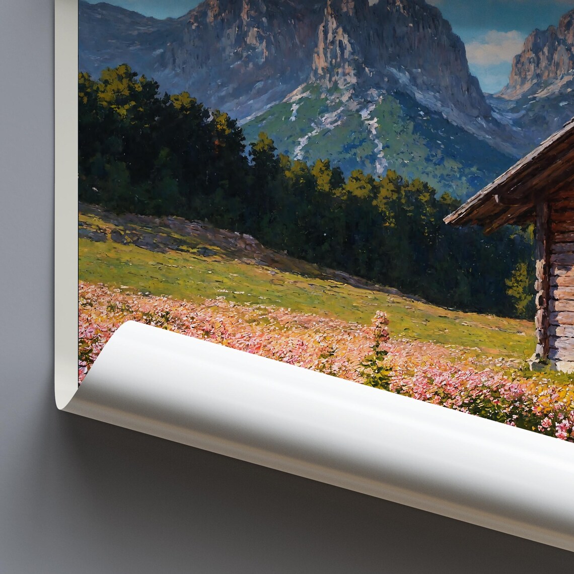 Trentino Italy Dolomites Cabin Wildflower Alpine Meadow Painted Poster - Image 3