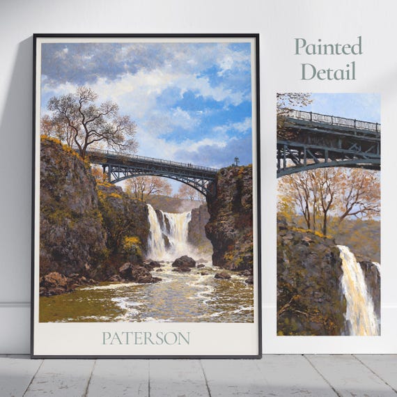 Paterson Great Falls Travel Print New Jersey Travel Poster Painted Wall Art Home Decor Framed Painting Print Vacation Travel Gift