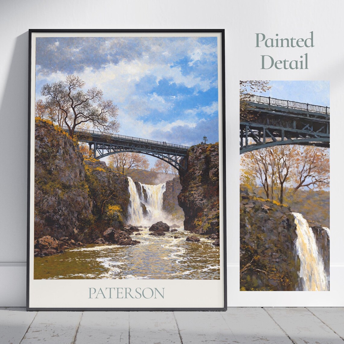 Paterson New Jersey Historic Great Falls Arched Bridge Travel Poster